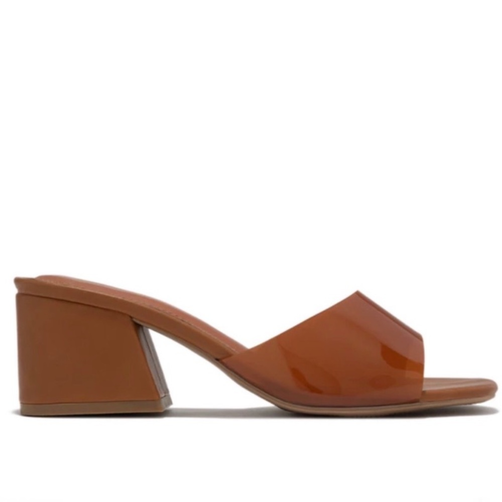 NIB Quipid Katen Transparent Open Toe Cognac Block Heel Sandal - Picture 12 of 16